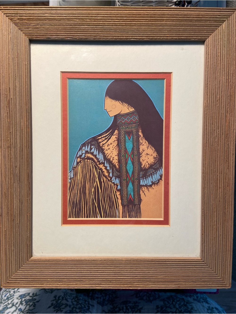 Native-Inspired Framed Art Print in Teal, Rust and Brown